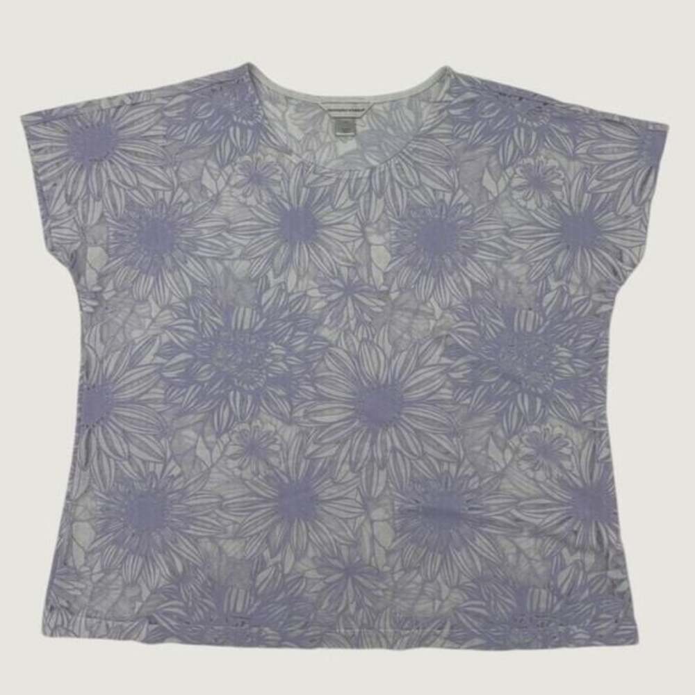 Christopher & Banks Womens XL Purple Floral Burnout Short Sleeve Blouse Top